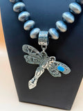 Rose Singer Dragonfly Pendant with Kingman Turquoise