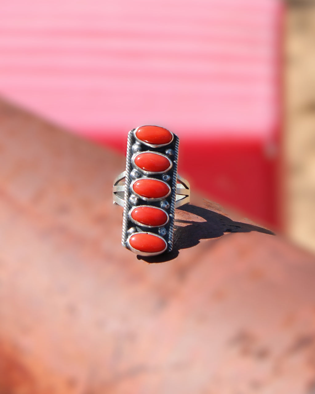 Stunning Corral and Sterling Silver Ring Size 10