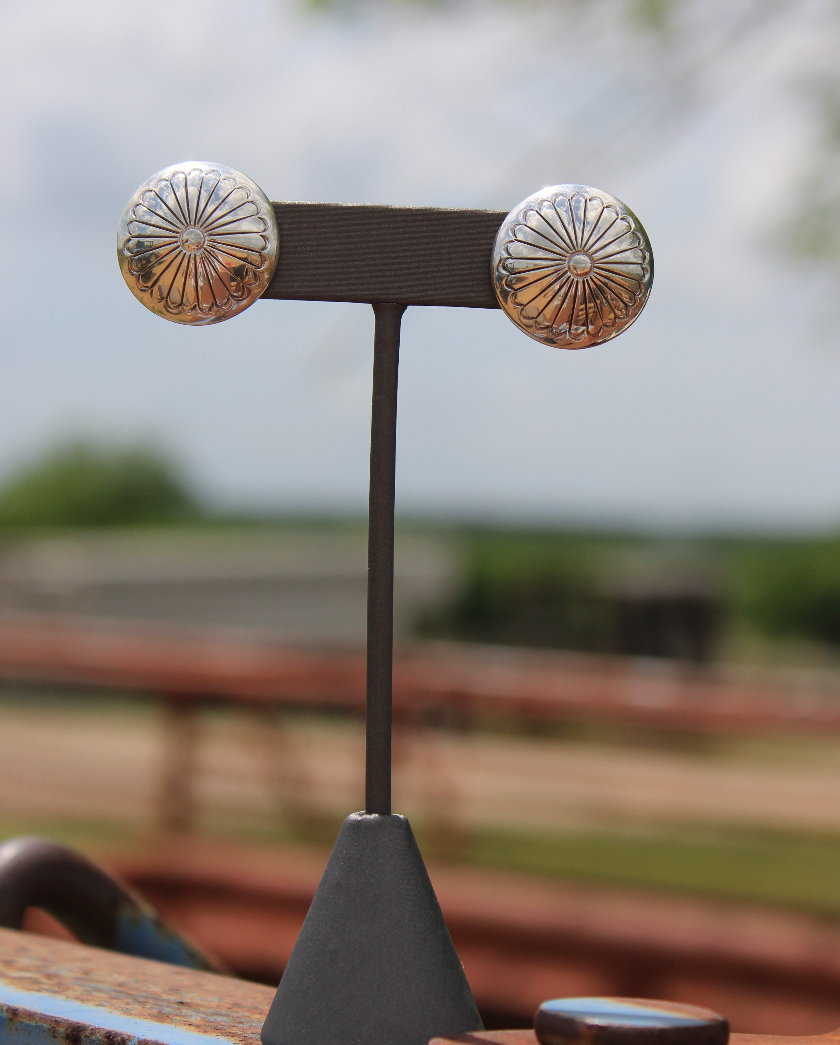 Solid Sterling Silver Concho/Button post earrings