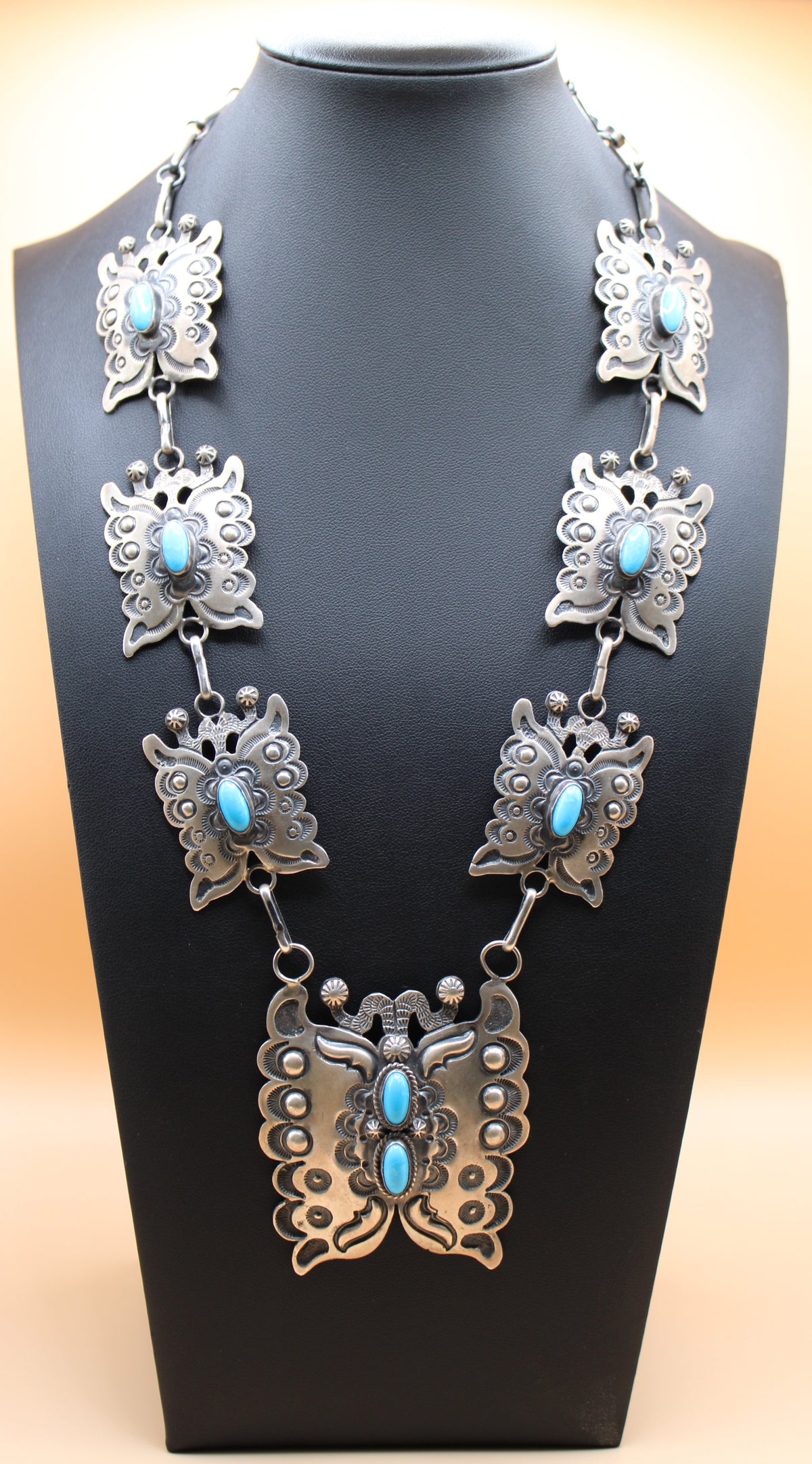 Handmade Sterling Sillver/Sleeping Beauty Butterfly Lariat by Navajo Artist Hemerson Brown