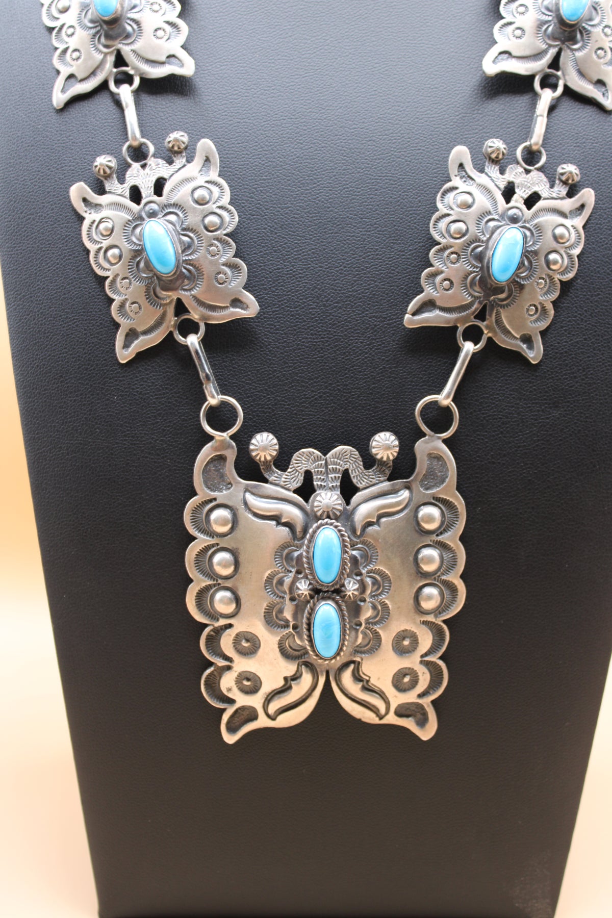 Handmade Sterling Sillver/Sleeping Beauty Butterfly Lariat by Navajo Artist Hemerson Brown